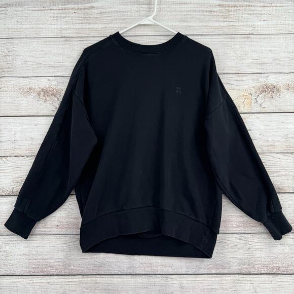 Sweaty Betty Sweatshirt Womens Medium Black Crewneck Pullover Relaxed Fit Cotton - Picture 1 of 11